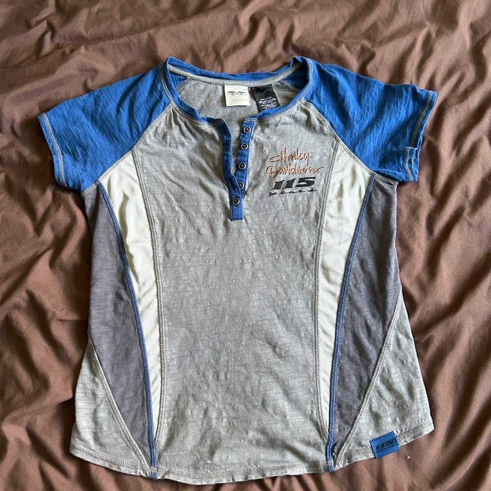 Harley-Davidson Blue & Gray Raglan Henley Tee